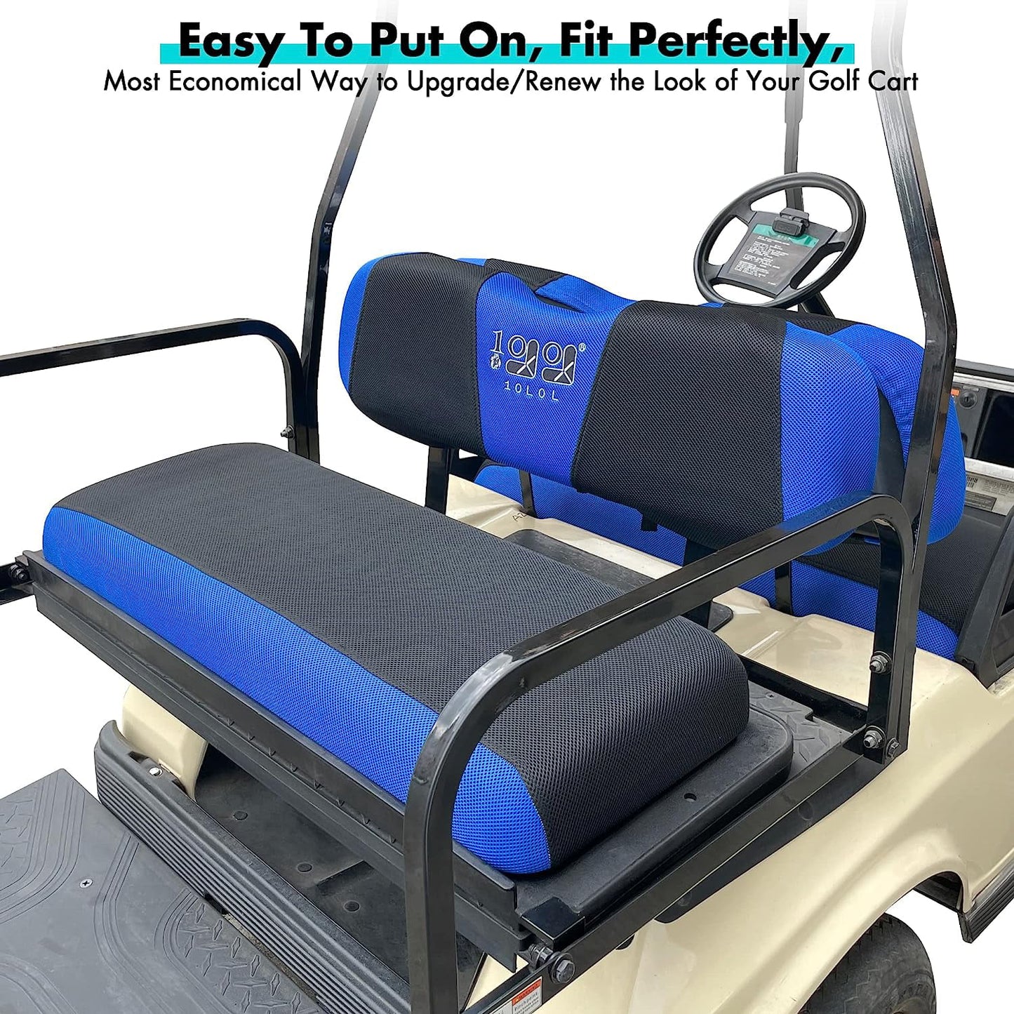 10L0L Golf Cart Front Rear Seat Coating Set for EZGO TXT RXV & Club Car DS 2000-up Blue Black