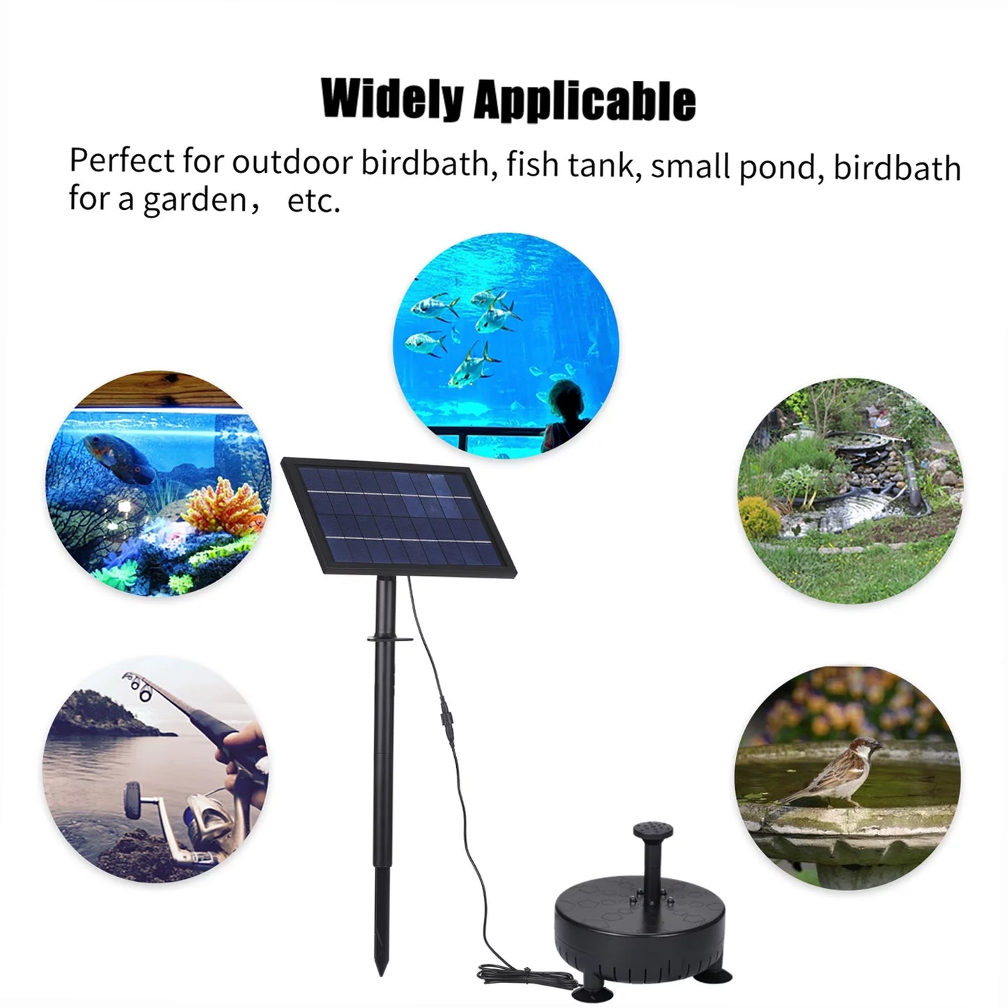 10V/8W Solar Powered Fountain Pump Water Pump with Adjustable Solar Panel DIY Birdbath Fountain Pump Outdoor Water Fountain Panel Kit for Fish Tank Small Pond Garden Patio Lawn Pool