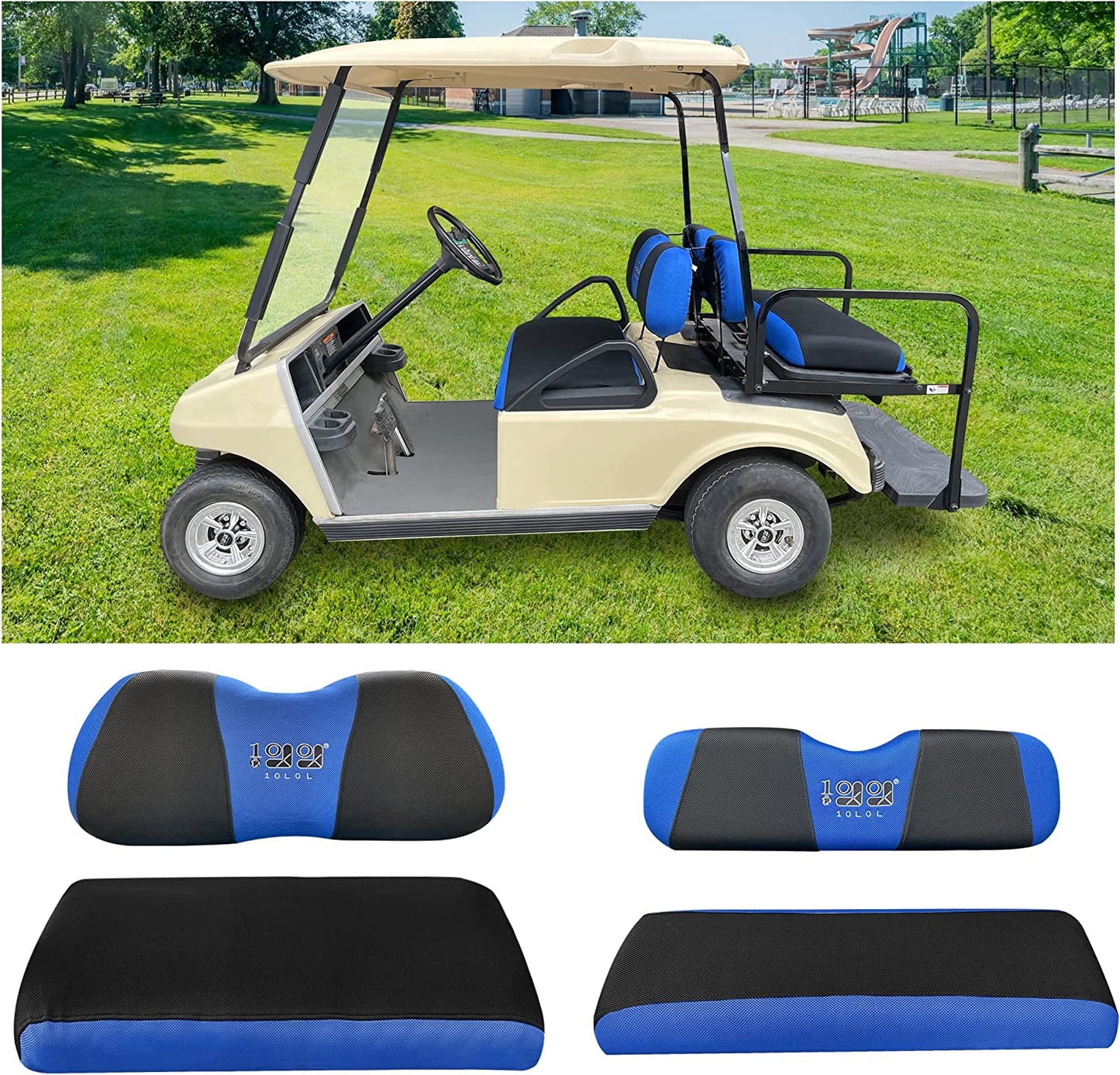 10L0L Golf Cart Front Rear Seat Coating Set for EZGO TXT RXV & Club Car DS 2000-up Blue Black