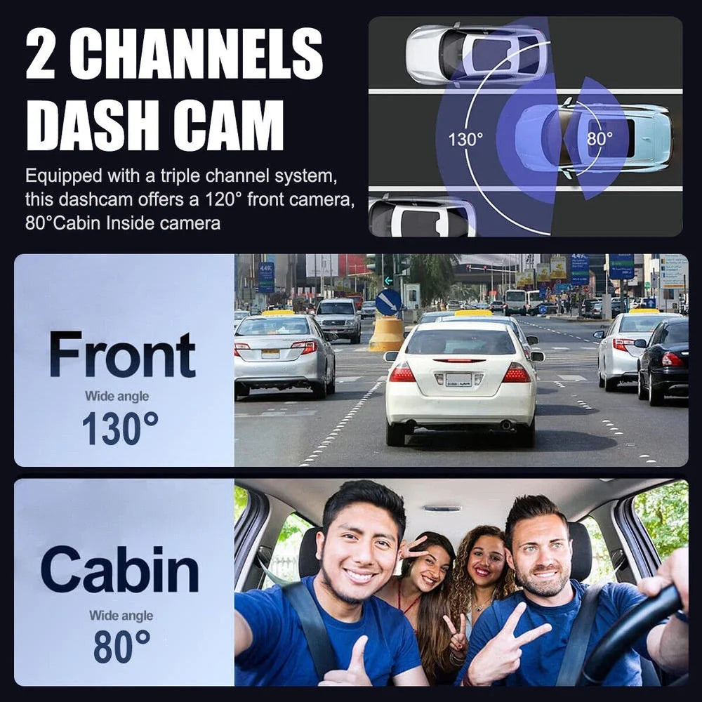 1080P HD Car Dash Cam Camcorder Night Vision DVR Front & Inside Recorder Camera