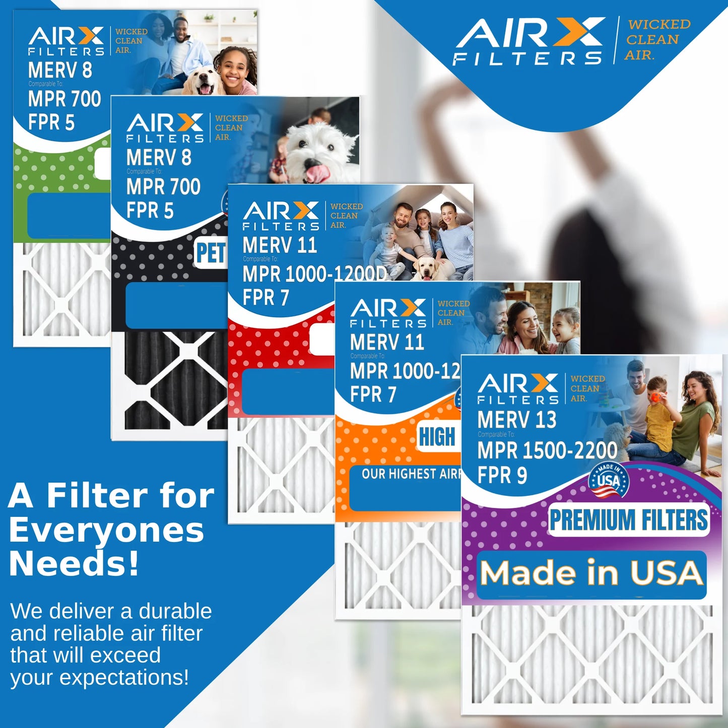 10x10x1 Air Filter MERV 13 Comparable to MPR 1500 - 2200 & FPR 9 Electrostatic Pleated Air Conditioner Filter 6 Pack HVAC AC Premium USA Made 10x10x1 Furnace Filters by AIRX FILTERS WICKED CLEAN AIR.