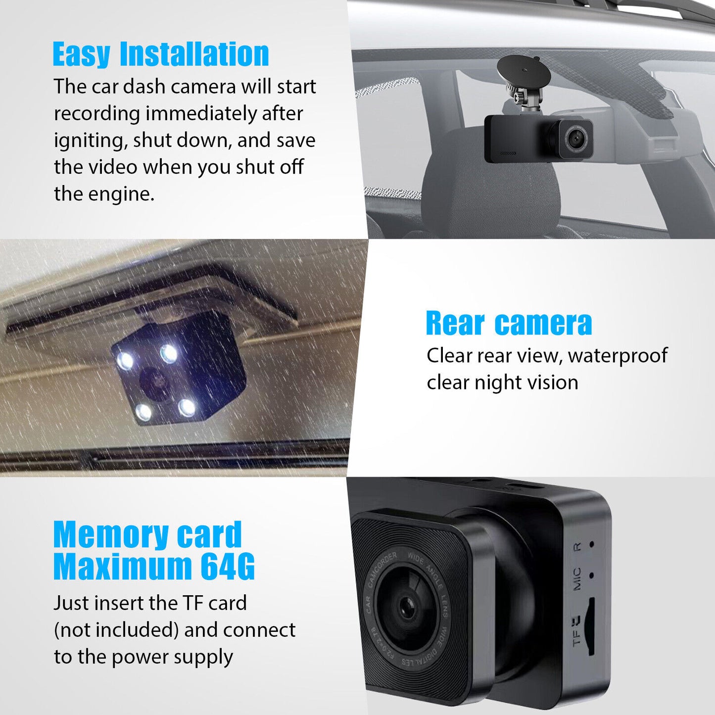 1080P 3 Lens Car DVR Dash Cam Front Rear Inside Camera Video Recorder G-Sensor