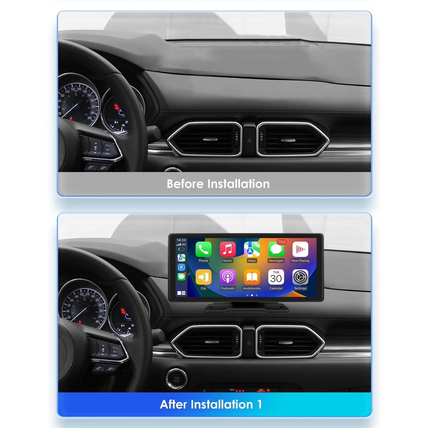 10.26" Touchscreen Apple Carplay Android Auto FM Car Radio Stereo Head Unit 360° Adjustable Bluetooth Mirror Link GPS Navigation Player