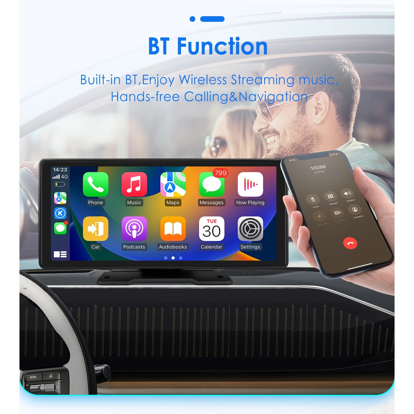 10.26" Touchscreen Apple Carplay Android Auto FM Car Radio Stereo Head Unit 360° Adjustable Bluetooth Mirror Link GPS Navigation Player