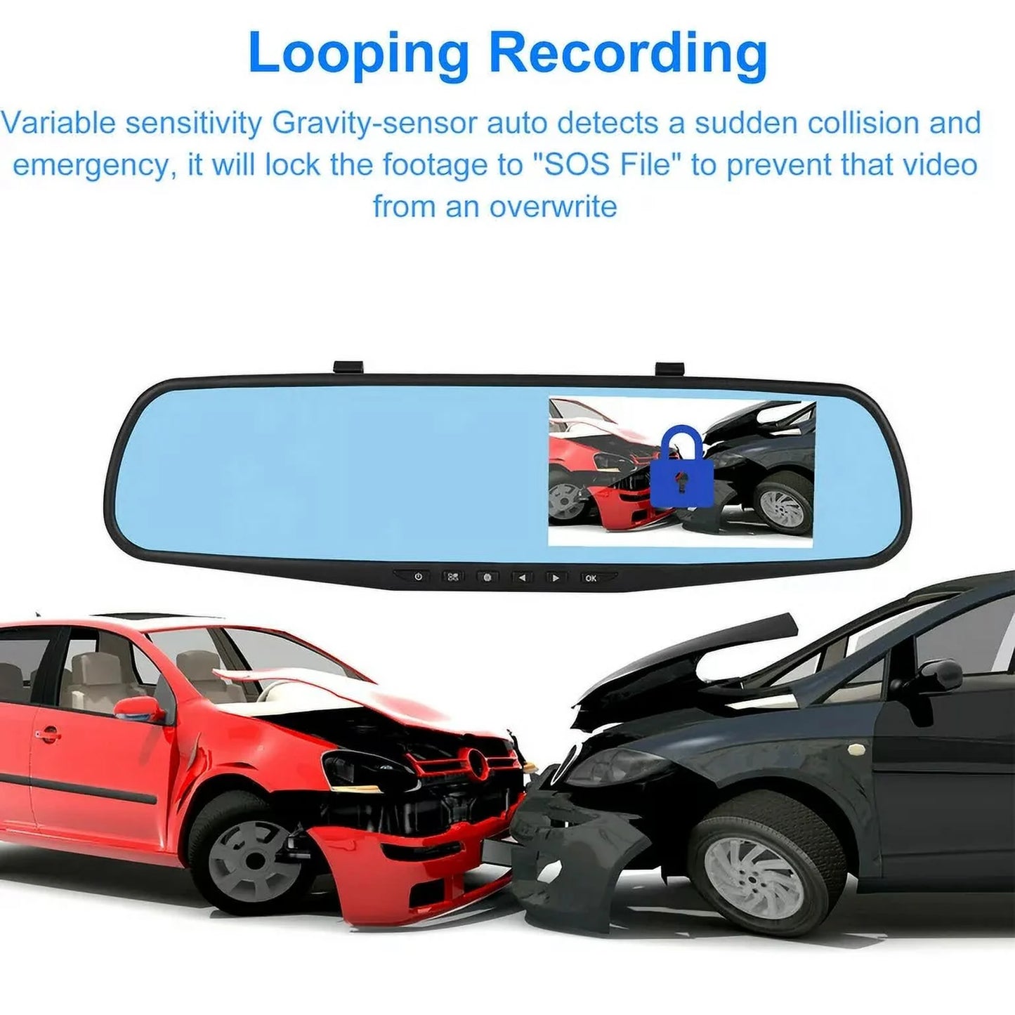 1080P Rearview Mirror Car Camera 4.3" Dash Cam for Cars Trucks, 170°Wide Angle Dual Lens Car Cam Front Rear DVR Monitor, Night Vision, Parking Monitor, G-sensor, Motion Detection