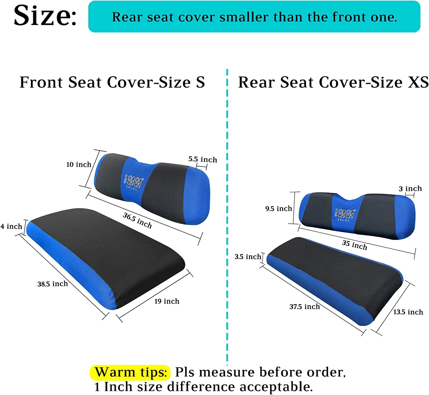 10L0L Golf Cart Front Rear Seat Coating Set for EZGO TXT RXV & Club Car DS 2000-up Blue Black