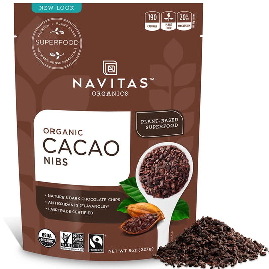 (Pack of 1) Navitas Organics Raw Cacao Nibs 8 oz. Bag 8 Servings Organic Non-GMO Fair Trade Gluten-Free